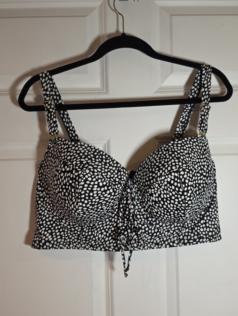 Smart & Sexy Women's Longline Underwire Bikini Top Black White Polka Dot 42D